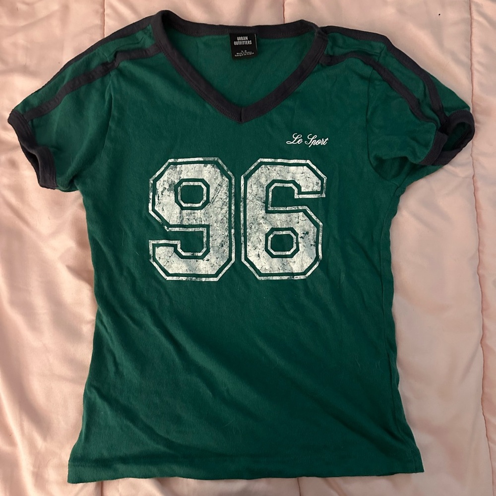 Urban Outfitters Green and Black V-Neck Tee